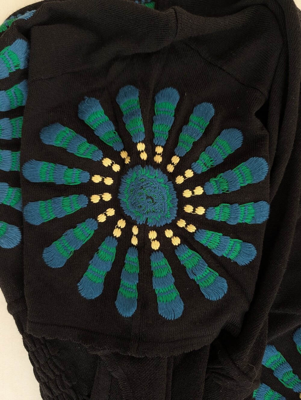 Arden B. Embroidered Whimsigoth Peacock Tunic Cover Up Top XS Black Blue Green - Picture 12 of 13
